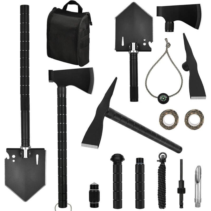 Survival Shovel Multi-Tool, Camping Shovels Axe, Military Spade, Folding Off-Roading Tool Kit, for Camping, Hiking, Metal Detecting, Emergency Outdoor