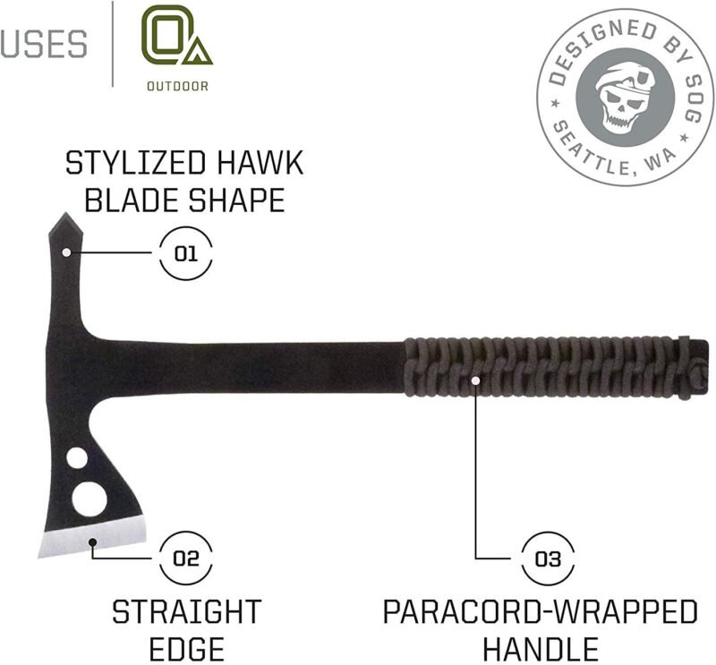 SOG Specialty Knives & Tools Throwing Hawks- 3 Pack One Piece Steel Throwing Knives with Nylon Sheath Carrying Case, 1.75 Inch Blade Field Tool with Paracord Wrapped Handles (TH1001-CP)