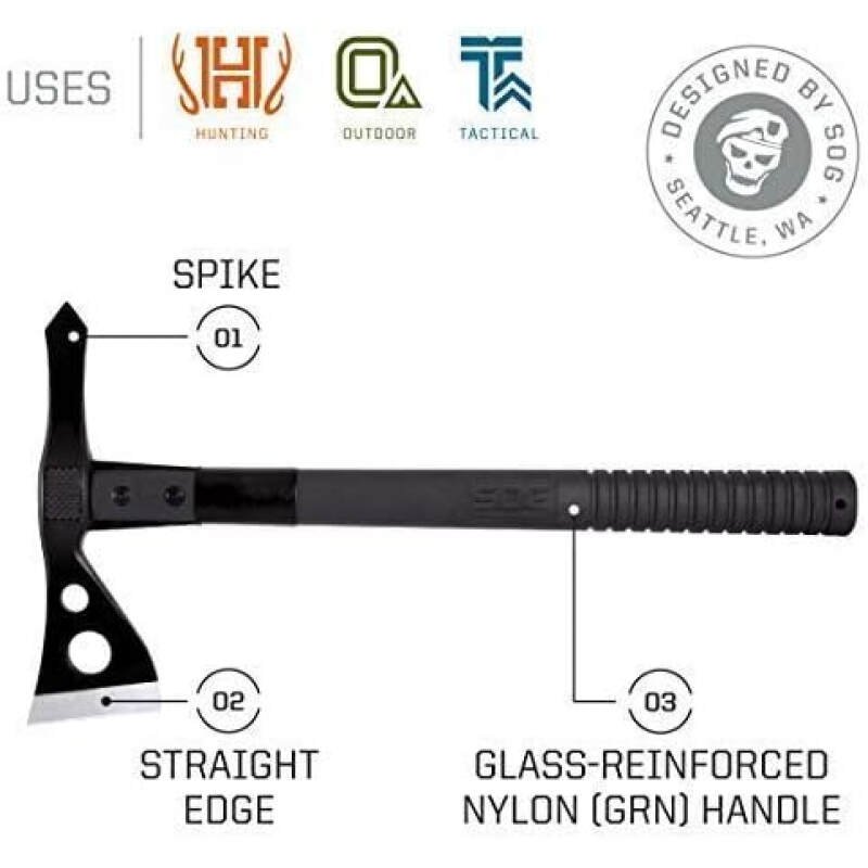 SOG Tactical Tomahawk- Throwing Hatchet, Versatile Survival Tactical Axe and Emergency Breaching Tool with Sheath (F01TN-CP)