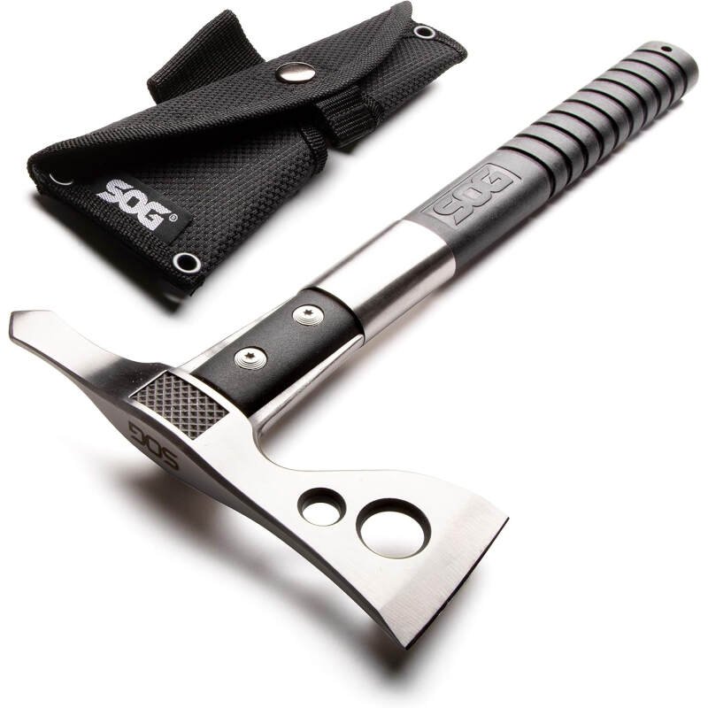 SOG FastHawk Polished Tomahawk – Tactical Axe with Sheath, Throwing Hatchet w/ Hammer Axe Edge for Competition Throwing, Camping, Hunting (F06PN-CP)