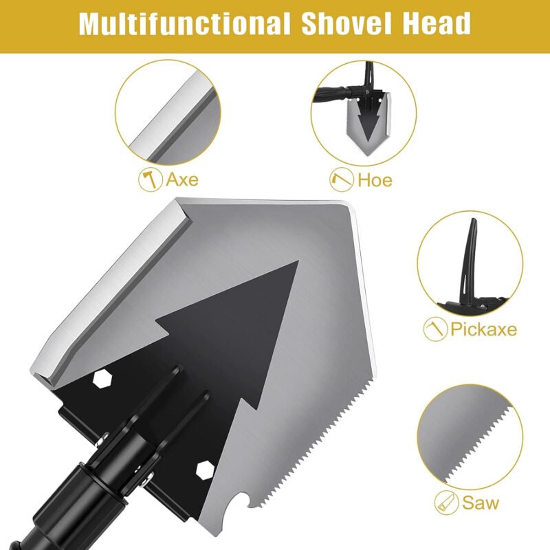 Camping Shovel 38 inch, Folding Shovel, with Pickaxe, Survival Tactical Multitool, Military Compact Tool, 180 Degree Portable Spade for Off-Roading, Backpacking, Hiking, Car Emergency