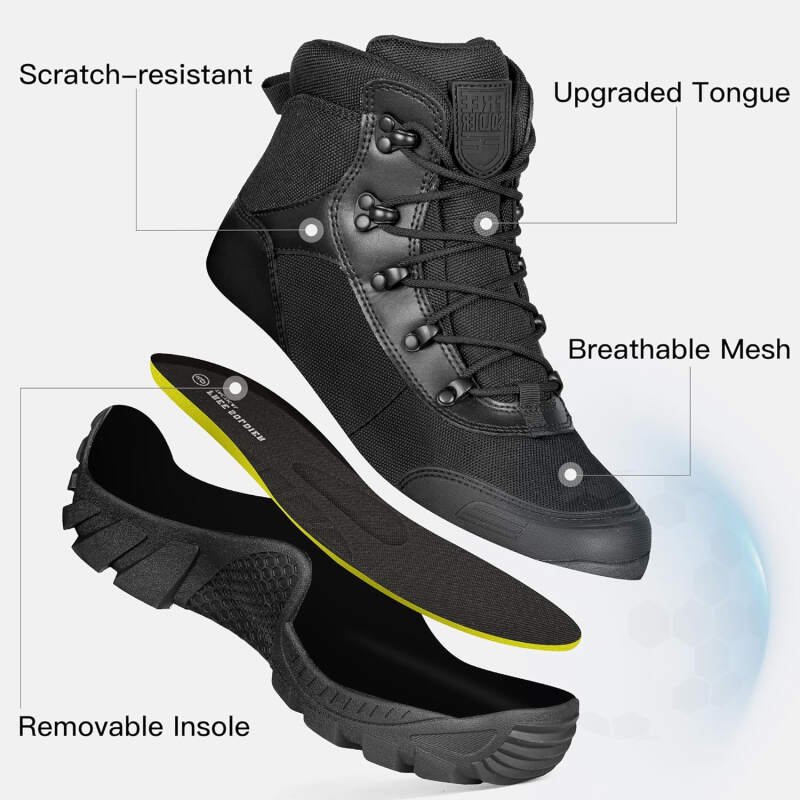 FREE SOLDIER Men’s Waterproof Hiking Boots Tactical Work Boots Outdoor Lightweight Military Boots