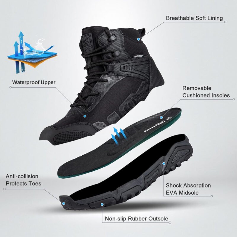 FREE SOLDIER Men’s Waterproof Hiking Boots Lightweight Work Boots Military Tactical Boots Durable Combat Boots