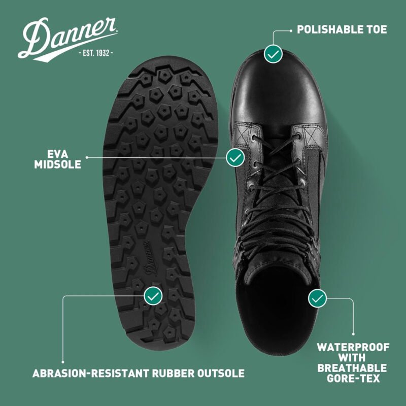 Danner Tachyon Gore-Tex 8″ Tactical Boots for Men – Waterproof Full-Grain Leather & 500D Nylon with Speed Lace, Comfort Footbed, and Non Slip Traction Outsole
