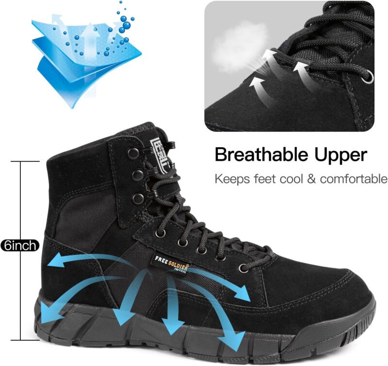 FREE SOLDIER Hiking Work Boots Men’s Tactical Boots 6 Inches Lightweight Military Boots Breathable Outdoors Desert Boots