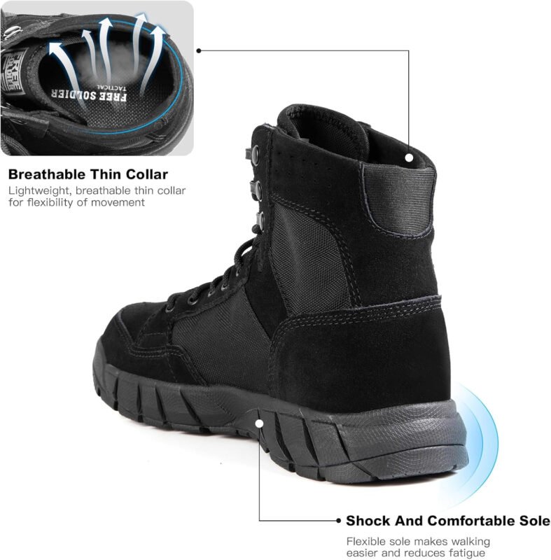 FREE SOLDIER Hiking Work Boots Men’s Tactical Boots 6 Inches Lightweight Military Boots Breathable Outdoors Desert Boots