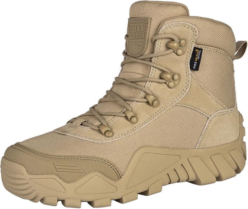 FREE SOLDIER Men’s Waterproof Hiking Boots Tactical Work Boots Outdoor Lightweight Military Boots