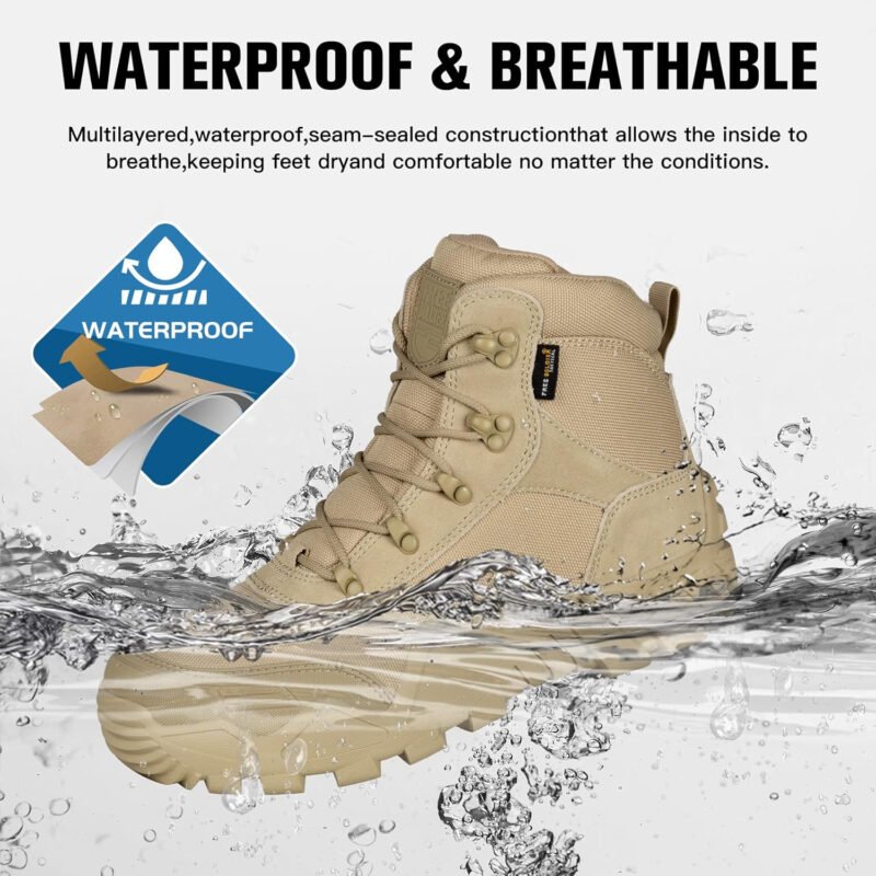 FREE SOLDIER Men’s Waterproof Hiking Boots Tactical Work Boots Outdoor Lightweight Military Boots
