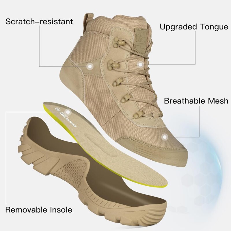 FREE SOLDIER Men’s Waterproof Hiking Boots Tactical Work Boots Outdoor Lightweight Military Boots