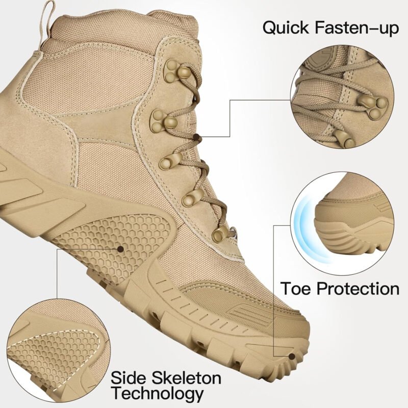 FREE SOLDIER Men’s Waterproof Hiking Boots Tactical Work Boots Outdoor Lightweight Military Boots