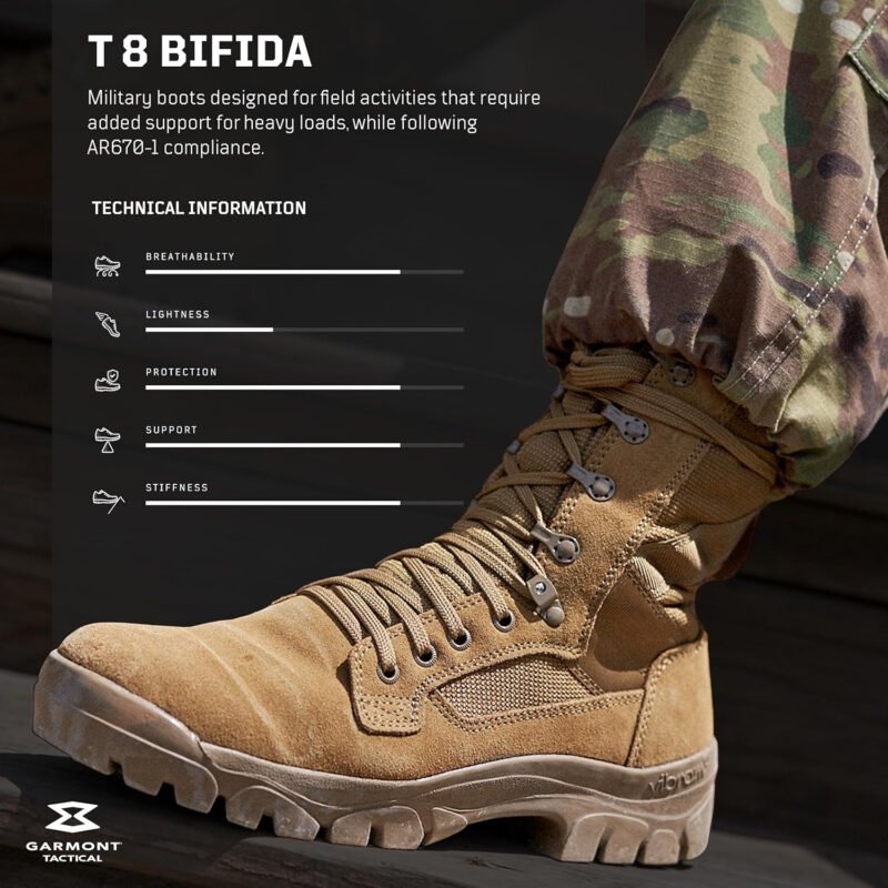 GARMONT TACTICAL T8 Bifida Military Combat Boots for Men and Women, Army, Air Force, AR670-1 Compliant Footwear, Suede Leather, Multi-Terrain Shoes