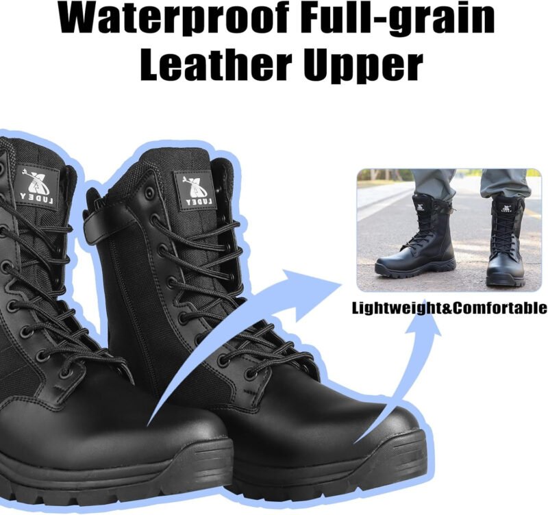 Lightweight Tactical Military Combat Boots for Men Durable YKK Side Zipper Police Army Duty Boots