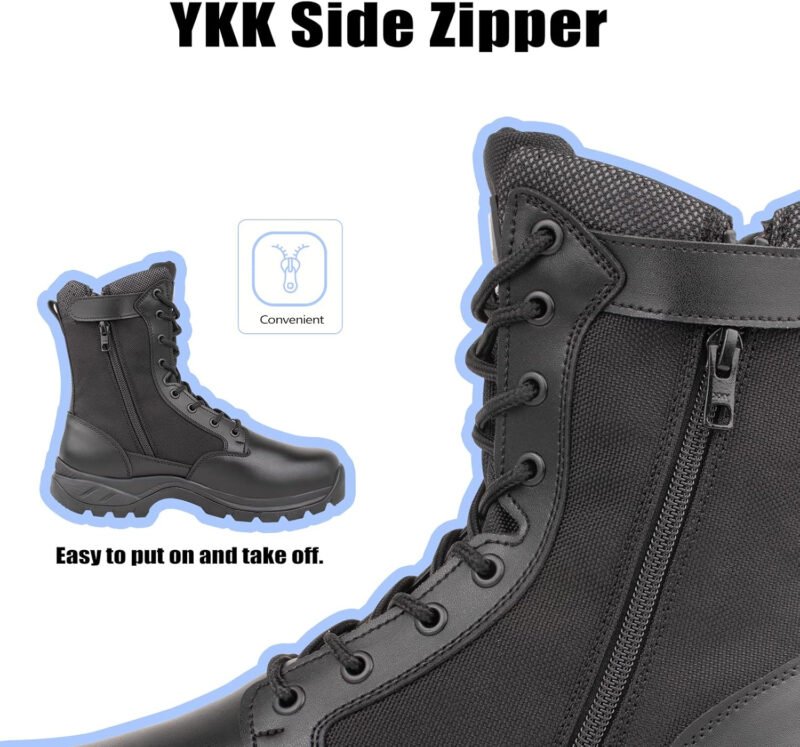 Lightweight Tactical Military Combat Boots for Men Durable YKK Side Zipper Police Army Duty Boots