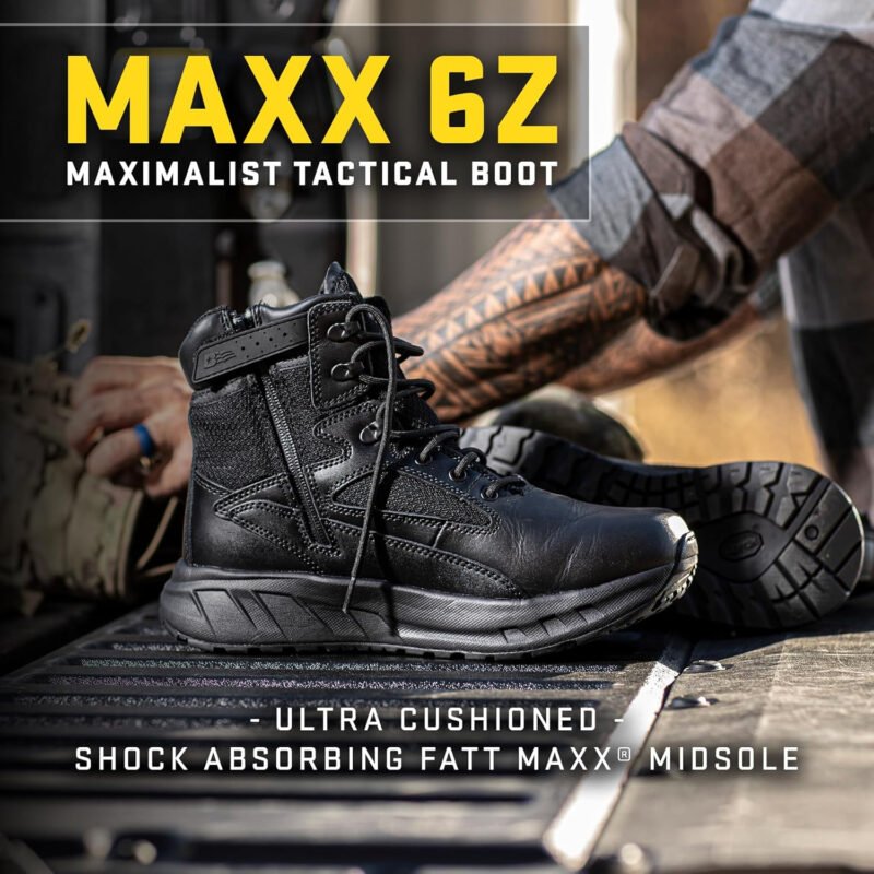 TACTICAL RESEARCH TR MAXX 6Z 6″ Ultra-Cushioned Maximalist Black Tactical Boots for Men with Zipper – Designed for Police, EMS, and Security with Slip-Resistant Vibram Outsole