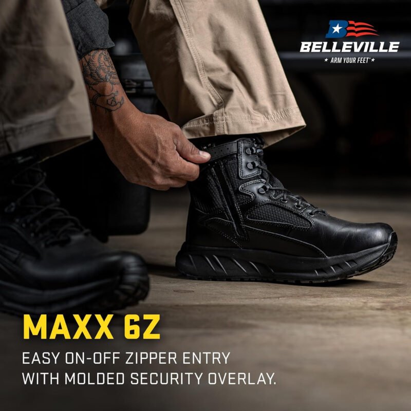 TACTICAL RESEARCH TR MAXX 6Z 6″ Ultra-Cushioned Maximalist Black Tactical Boots for Men with Zipper – Designed for Police, EMS, and Security with Slip-Resistant Vibram Outsole