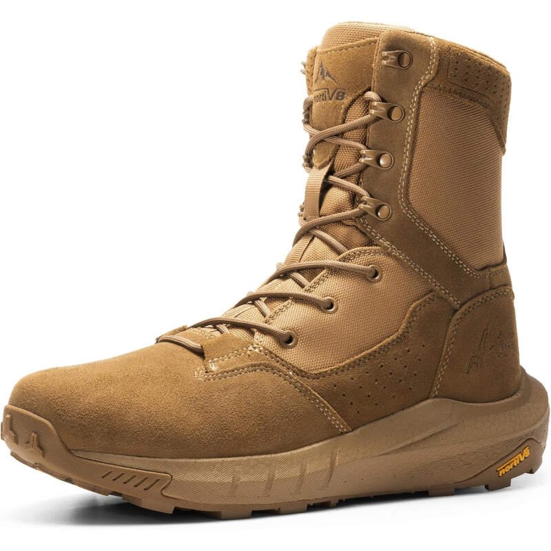 NORTIV 8 Men’s Breathable Military Tactical Combat Boots Side Zipper Arch Support Leather Lightweight Motorcycle Work Hiking Boots 8 Inches DesertStorm