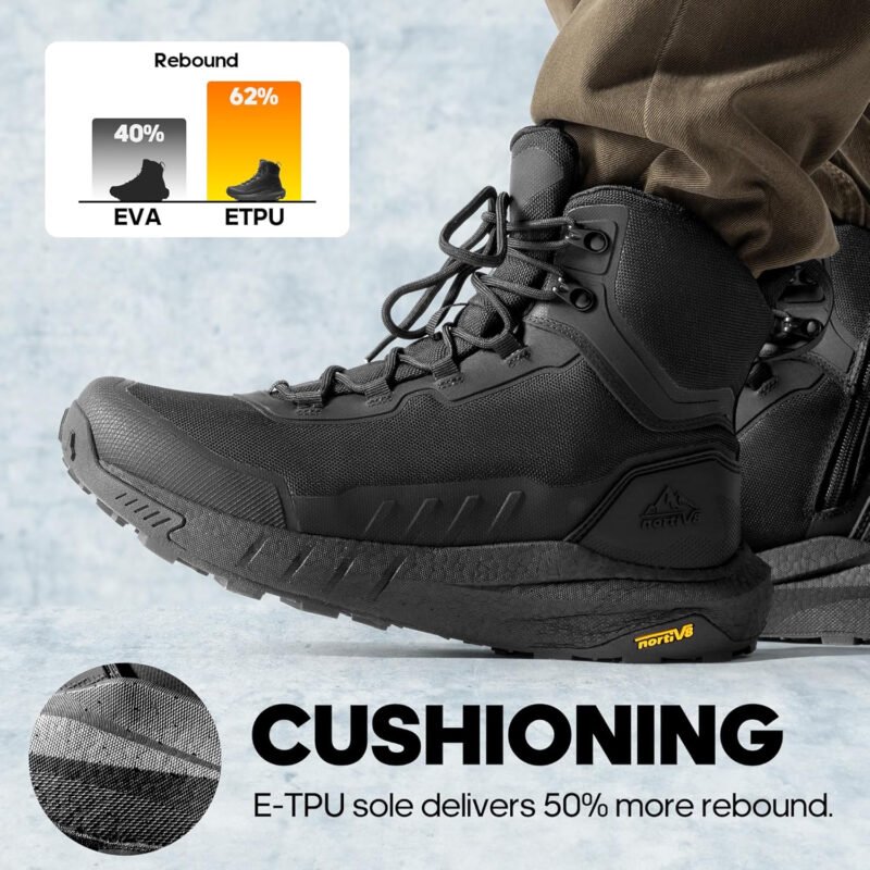 NORTIV 8 Men’s Tactical Hiking Boot Lightweight Cushion Sole Boots for Work All Day Side Zipper Motorcycle Combat Military Boot Arch Support 8 Inches Terrascope