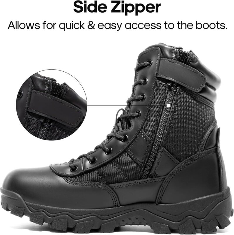 NORTIV 8 Men’s Tactical Military Work Boots Side Zipper Outdoor Motorcycle Combat Boots 8 Inches 2.0 Trooper-pro