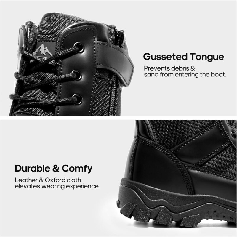 NORTIV 8 Men’s Tactical Military Work Boots Side Zipper Outdoor Motorcycle Combat Boots 8 Inches 2.0 Trooper-pro