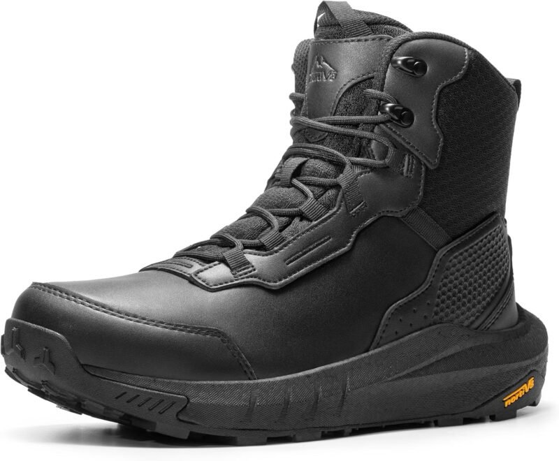 NORTIV 8 Men’s Waterproof Tactical Work Boots Cushion Sole Lightweight Leather Combat Boots with Arch Support Non-Slip Military Motorcycle Hiking Boots HydroRange