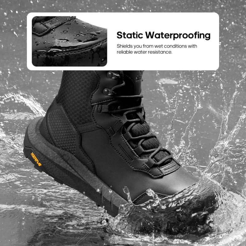NORTIV 8 Men’s Waterproof Tactical Work Boots Cushion Sole Lightweight Leather Combat Boots with Arch Support Non-Slip Military Motorcycle Hiking Boots HydroRange