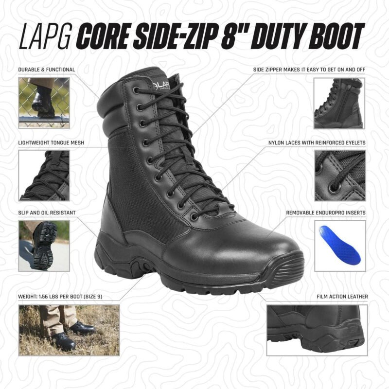 LAPG Men’s Core 8″ Side-Zip Tactical Work Boots, Lightweight and Durable Suede Leather Military Combat Boots for Hiking, Motorcycling, EMS, EMT, Jungle, Army, and Outdoor Activities