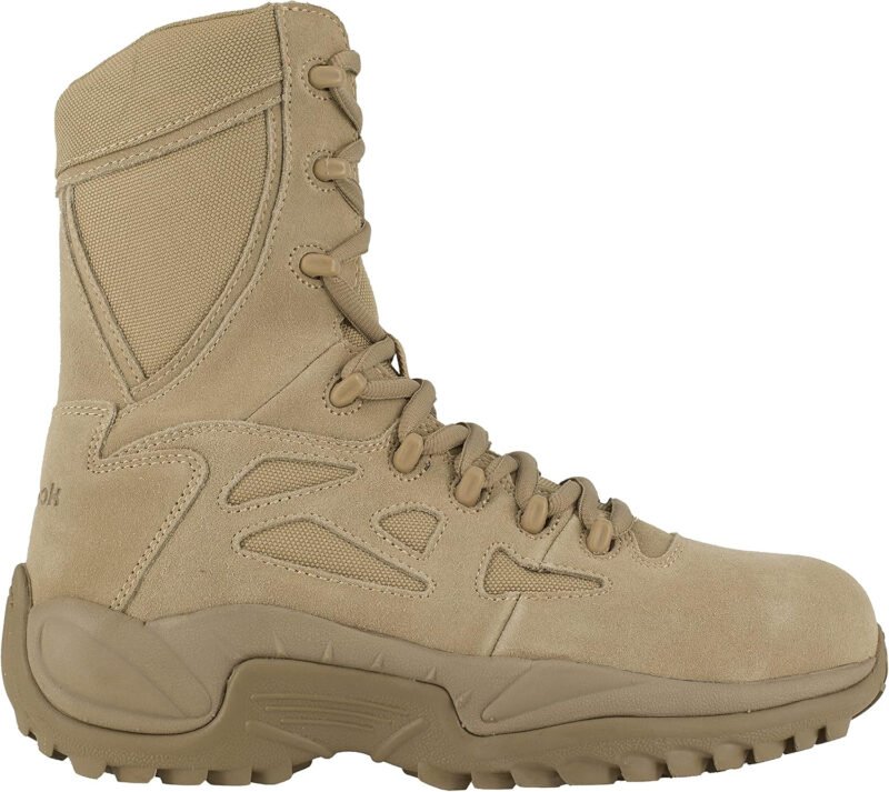 Reebok mens Rapid Response Rb Safety Toe 8″ Stealth With Side Zipper Military & Tactical Boot Desert Tan