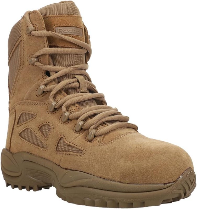 Reebok Work Womens Rapid Response Rb 8 Inch Side Zip Composite Toe Work Safety Shoes Casual – Brown