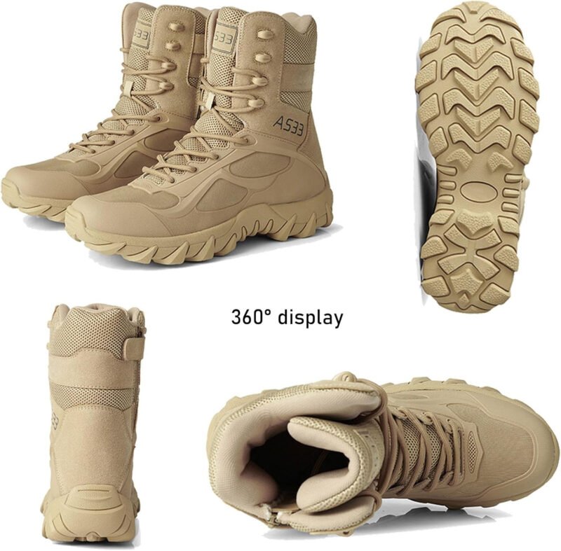 Renyqatt Men’s Tactical Boots 8 Inches Lightweight Work Military Boots Side Zipper Jungle Combat Desert Boot