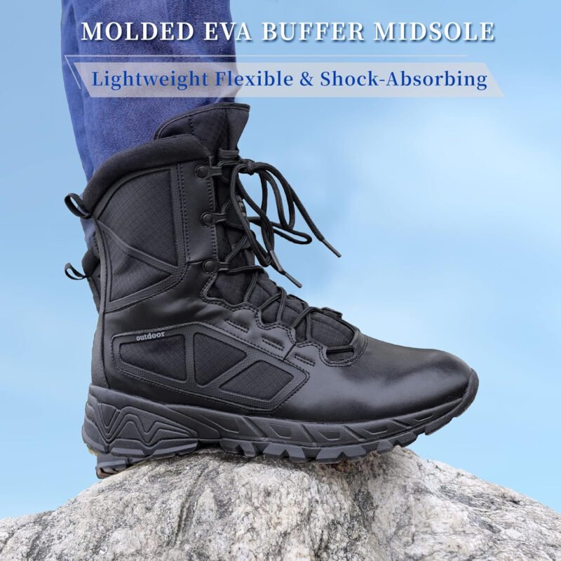 Men’s Military Tactical Work Boots Lightweight Side Zipper Army Combat Hiking Boots
