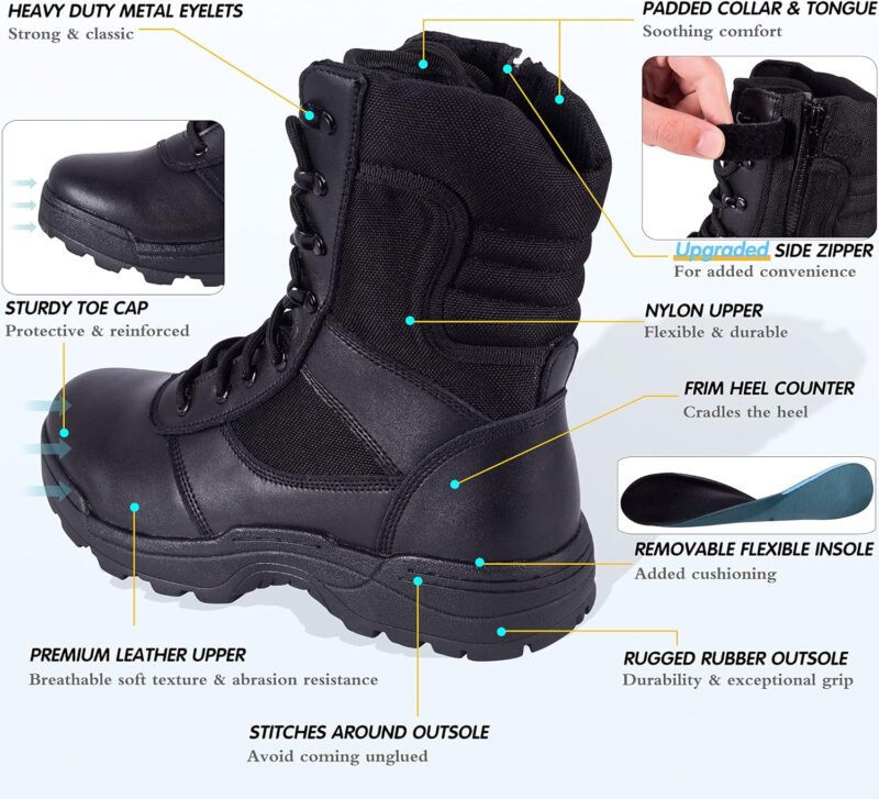 Men’s Military Tactical Work Boots Side Zipper Jungle Army Combat Boots
