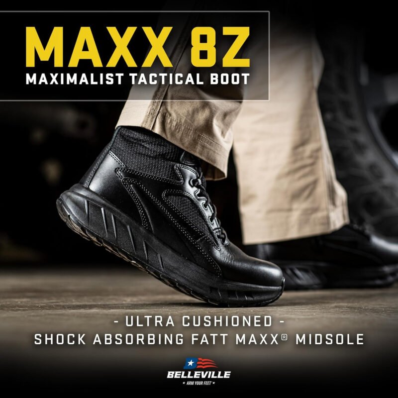 Tactical Research MAXX 8Z 8” Ultra-Cushioned Maximalist Black Tactical Boots for Men with Zipper – Designed for Police, EMS, and Security with Slip-Resistant Vibram Outsole