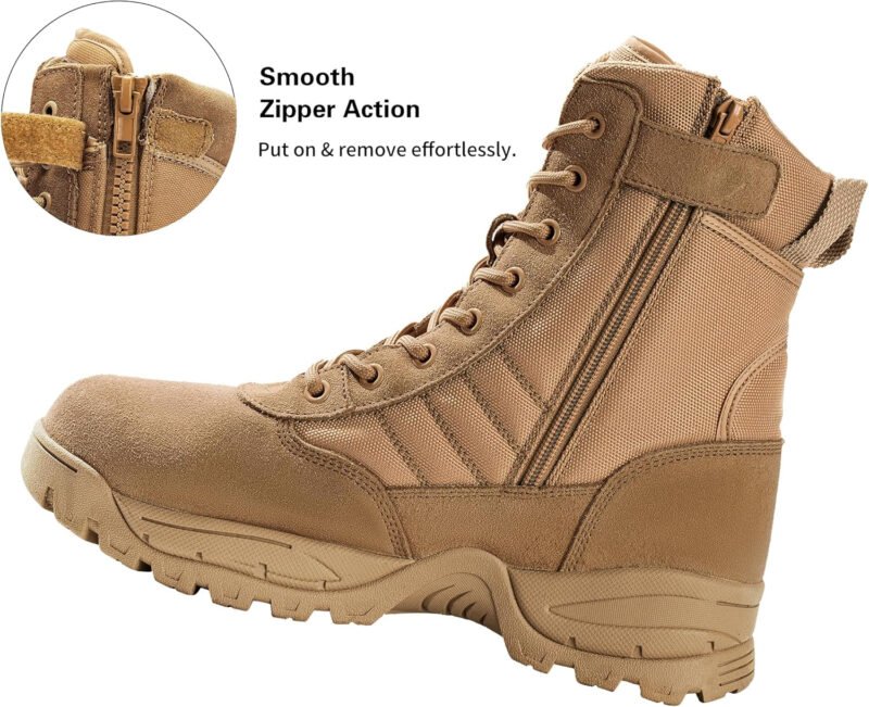 Men’s Military Tactical Combat Boots Side Zipper Work Motorcycle Boots 8 inch