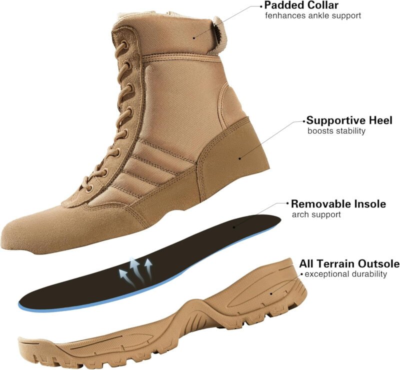 Men’s Military Tactical Combat Boots Side Zipper Work Motorcycle Boots 8 inch
