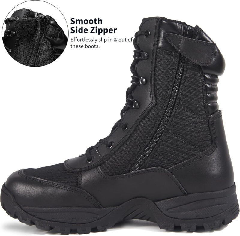 Men’s 8 Inches Military Tactical Work Boots Side Zipper Lightweight Army Combat Boots Durable Outdoor Work Boots Desert Boots