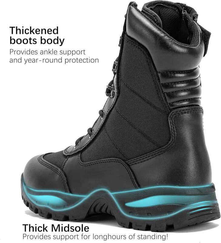 Men’s 8 Inches Military Tactical Work Boots Side Zipper Lightweight Army Combat Boots Durable Outdoor Work Boots Desert Boots