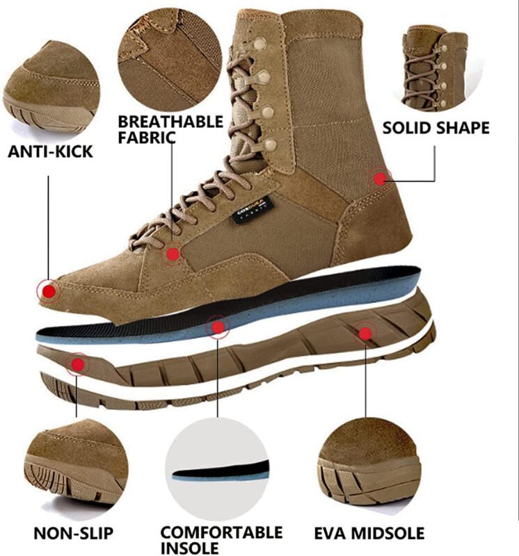 Men’s 8 inch Tactical Boots Outdoor Casual Lightweight Coyote Military Boots for Hiking Work Combat