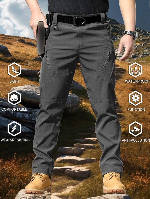 AUTIWITUA Men’s Tactical Cargo Pants Water Resistant Lightweight Hiking Pants Outdoor Work Pants with Multi Pockets(No Belt)