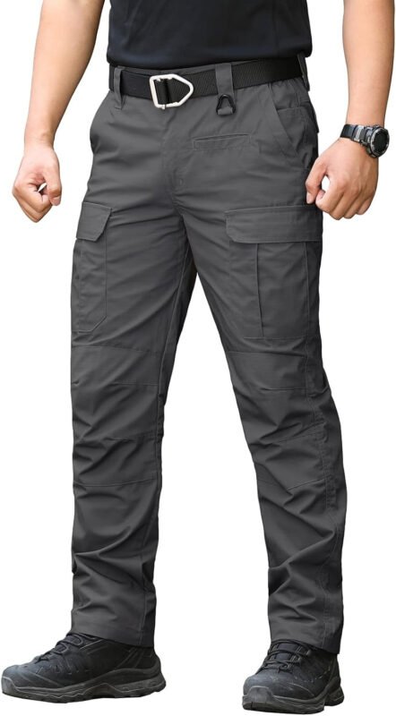 CARWORNIC Men’s Ripstop Tactical Pants Water-Resistant Military Cargo Pants Lightweight EDC Pockets Outdoor Hiking Work Pants