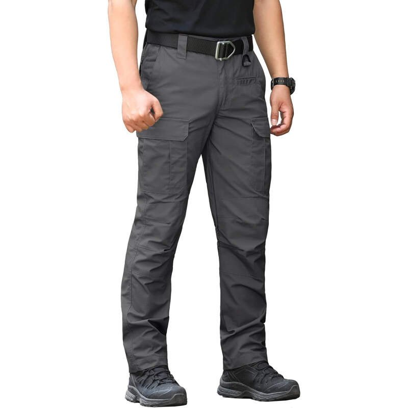 CARWORNIC Men’s Ripstop Tactical Pants Water-Resistant Military Cargo Pants Lightweight EDC Pockets Outdoor Hiking Work Pants