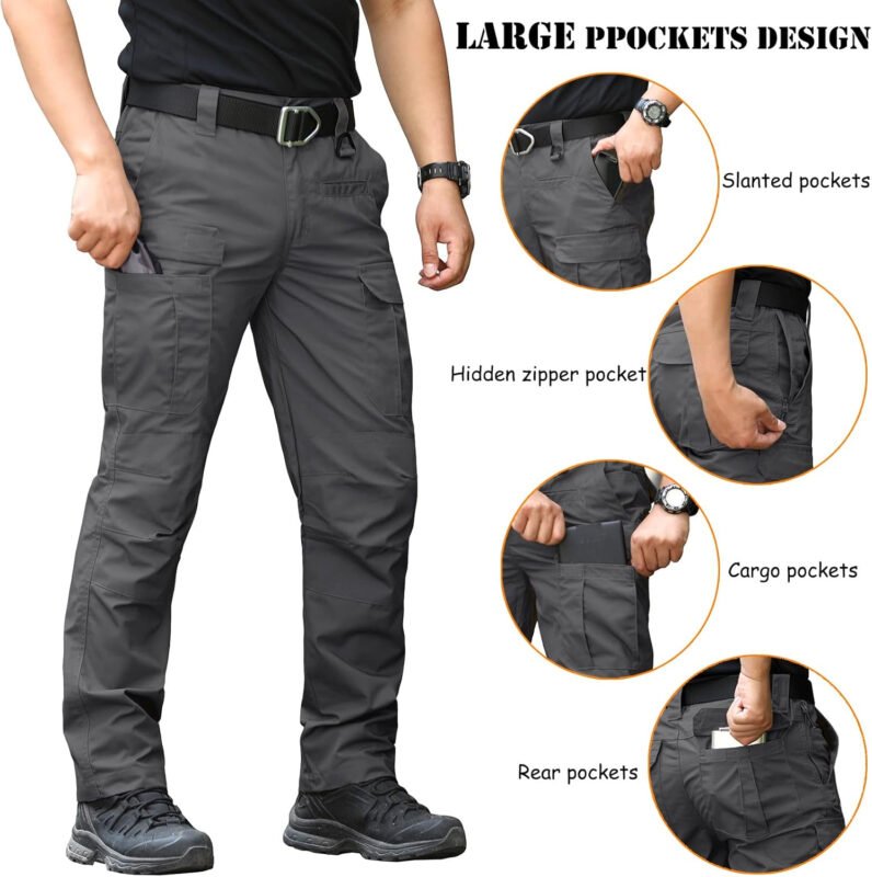 CARWORNIC Men’s Ripstop Tactical Pants Water-Resistant Military Cargo Pants Lightweight EDC Pockets Outdoor Hiking Work Pants