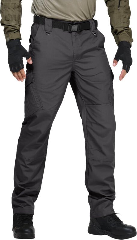 FIRST WAY Men’s Ripstop Tactical Pants, Water Resistant Cargo Pants, Outdoor Lightweight EDC Hiking Work Pants