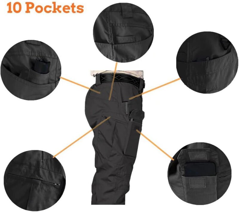 HYCOPROT Men’s Hiking Pants Ripstop Water Repellent Lightweight Casual Cargo Pants Quick Dry Army 10 Pockets Work Trousers