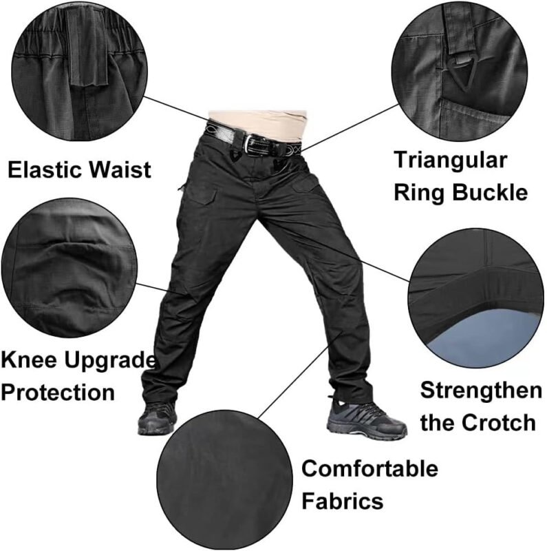HYCOPROT Men’s Hiking Pants Ripstop Water Repellent Lightweight Casual Cargo Pants Quick Dry Army 10 Pockets Work Trousers