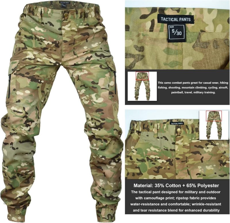Men’s Tactical Cargo Pants, Camouflage Outdoor Working Clothing with Pockets