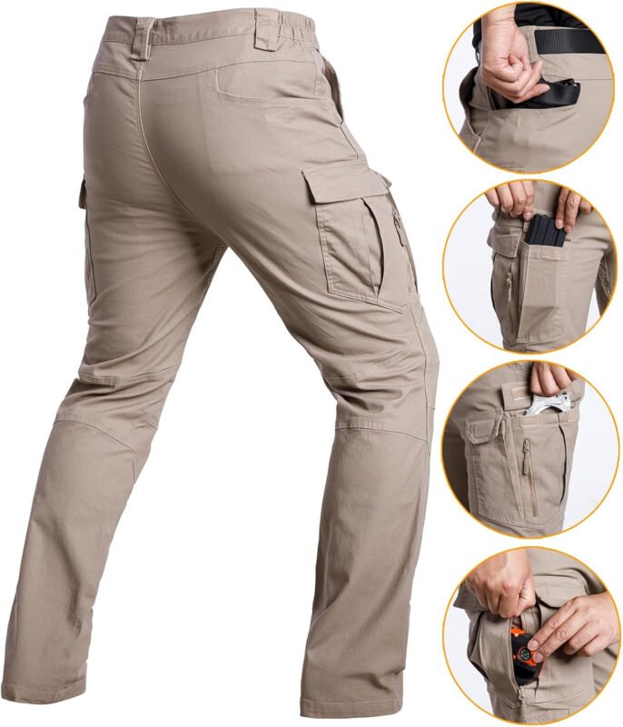NAVEKULL Men’s Flex Tactical Pants Cotton Stretch Work Cargo Pants Lightweight EDC Outdoor Hiking Trousers