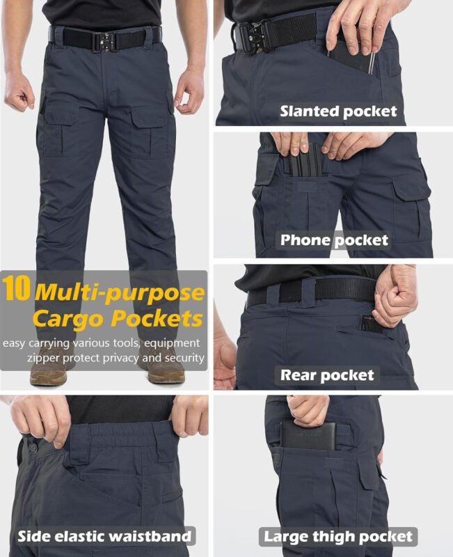 NAVEKULL Men’s Outdoor Tactical Pants Rip Stop Lightweight Waterproof Military Combat Cargo Work Hiking Pants
