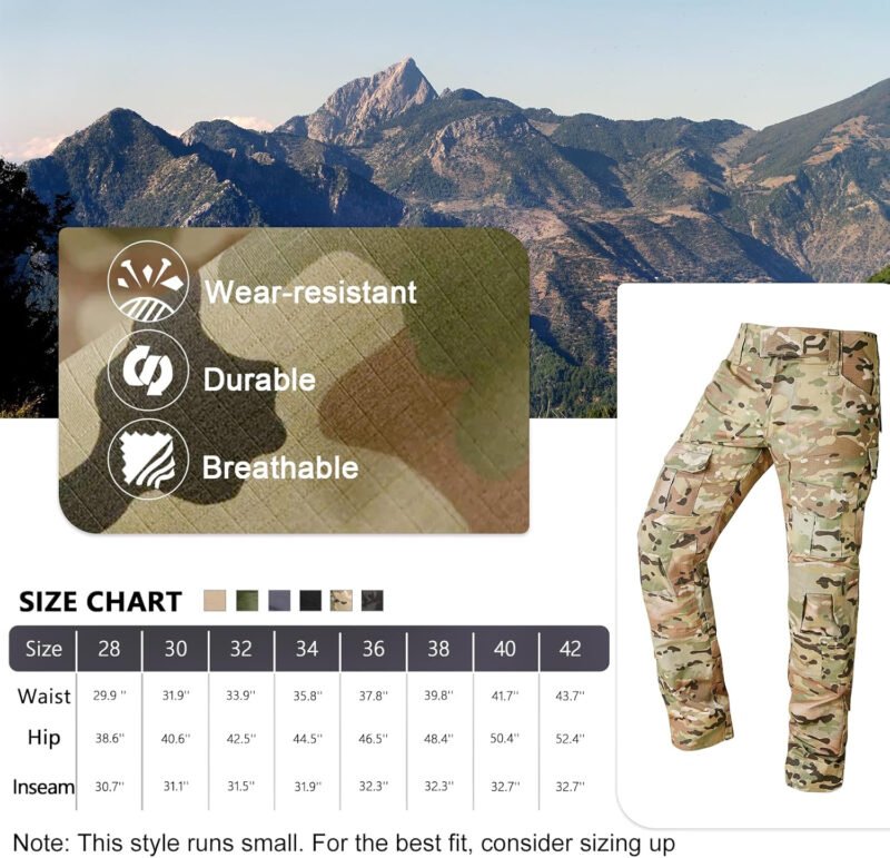 Tactical Pants Camo Cargo Pants for Men Outdoor Hiking Pants Ripstop Work Pants Multi Pocket Pants No Belt No Kneepad