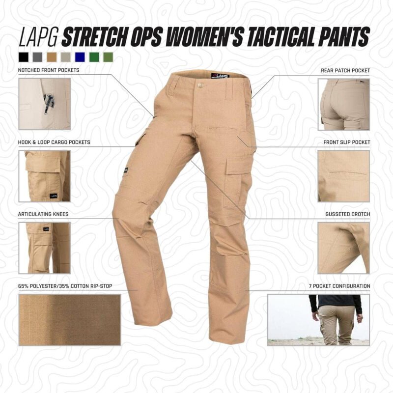 LAPG Women’s Gear Stretch Tactical Pants, 7 Pocket Cargo Pants for Women, Durable Flex Ladies Work Pants for Outdoor & Hiking, Ranger Green, 8 Regular