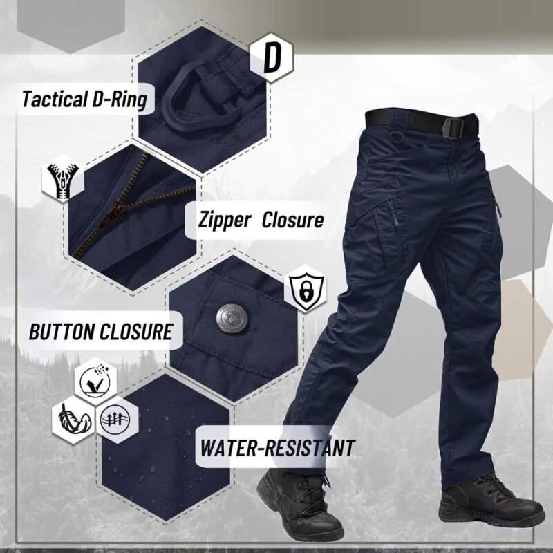 TACVASEN Men’s Tactical Pants 9 Pockets Cargo Hiking Pants Lightweight Work Pants for Men Construction Water Resistant